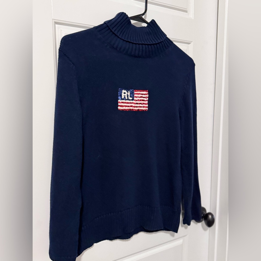 RARE Polo Jeans Company Ralph Lauren Knit Flag Sweater Women’s Large Cotton EUC,